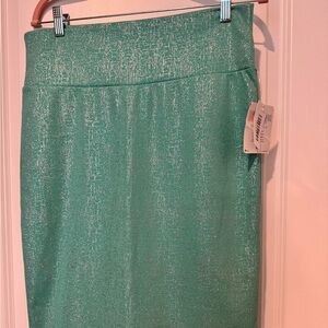 Lularoe large Cassie skirt in teal with silver sparkle detail